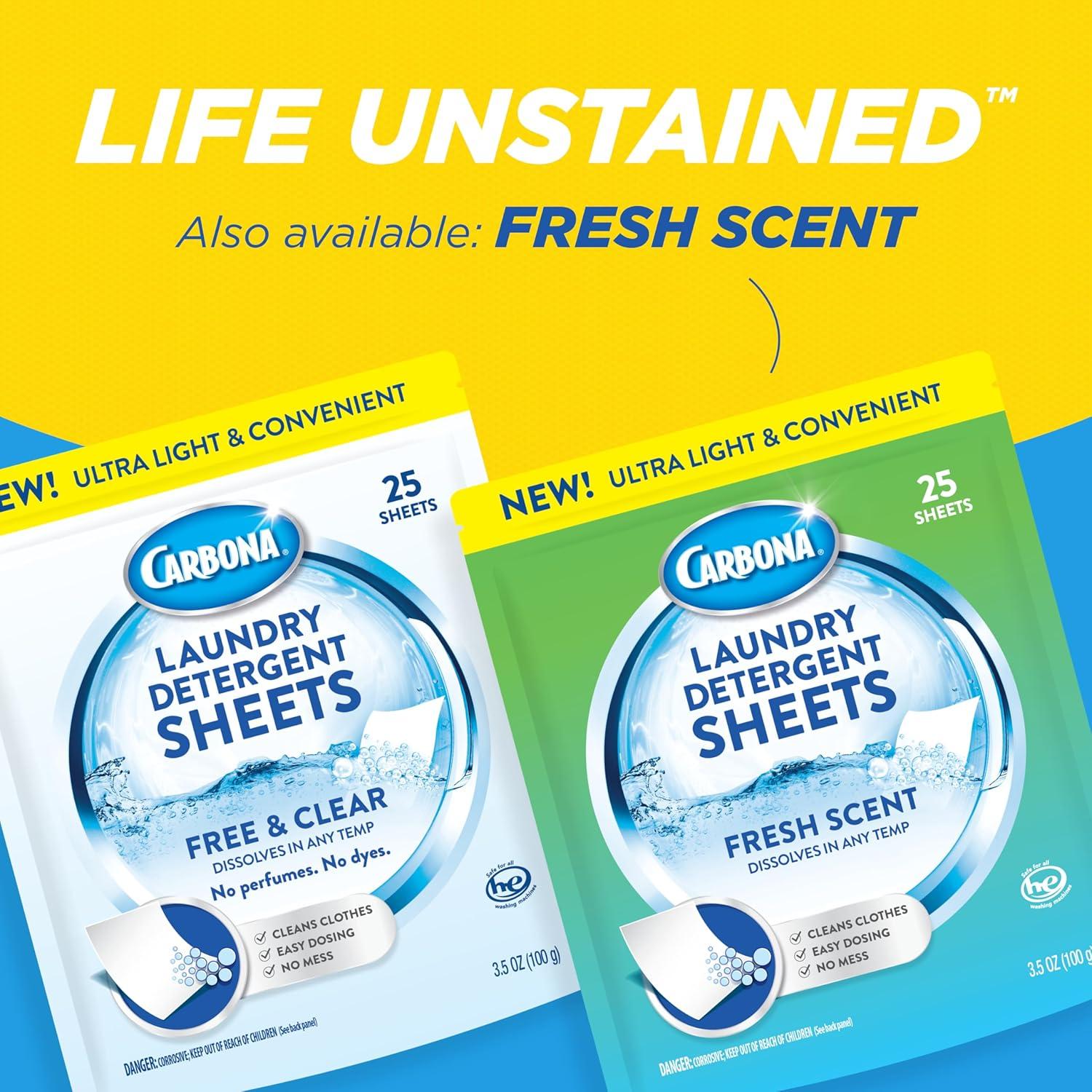 image:imageCarbona Laundry Detergent Sheets EcoFriendly Washing Detergent Up to 50 Loads 25 Sheets Stain Remover No Perfume or Dyes Free amp ClearFree Clear