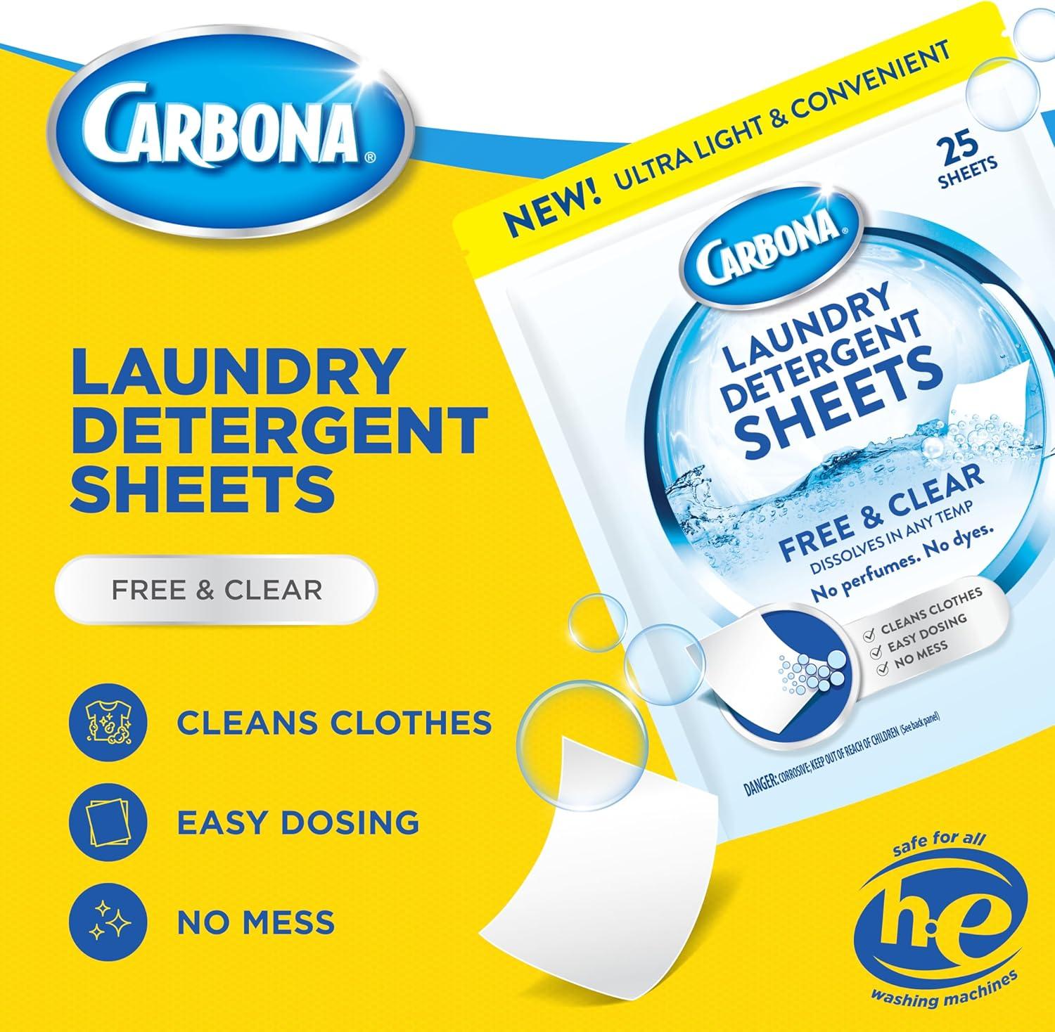 image:imageCarbona Laundry Detergent Sheets EcoFriendly Washing Detergent Up to 50 Loads 25 Sheets Stain Remover No Perfume or Dyes Free amp ClearFree Clear