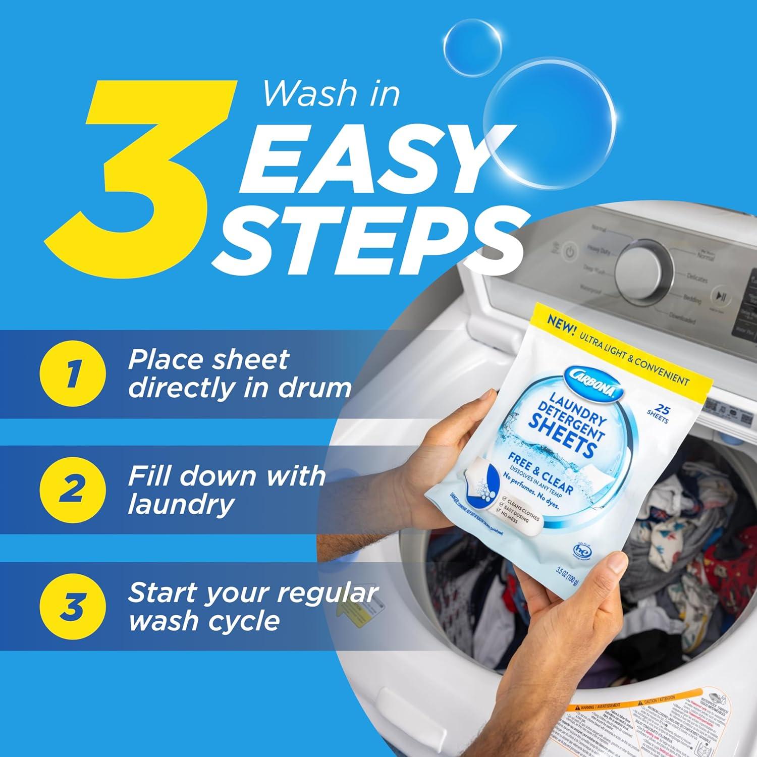 image:imageCarbona Laundry Detergent Sheets EcoFriendly Washing Detergent Up to 50 Loads 25 Sheets Stain Remover No Perfume or Dyes Free amp ClearFree Clear