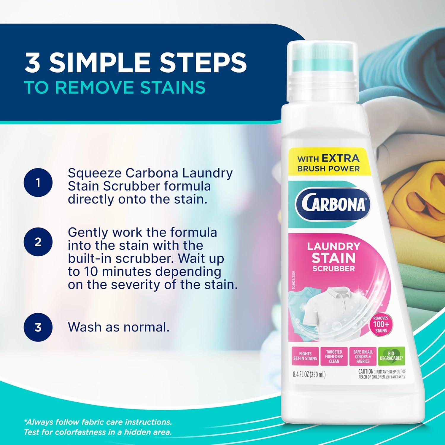 image:imageCarbona Laundry Stain Scrubber BioEnzyme Stain Remover Eliminates Fat Oil Blood Milk Fruit Ketchup Vegetables amp Baby Food Stains Save On Skin amp Washable Fabrics 3 Pack84 Fl Oz Pack of 3