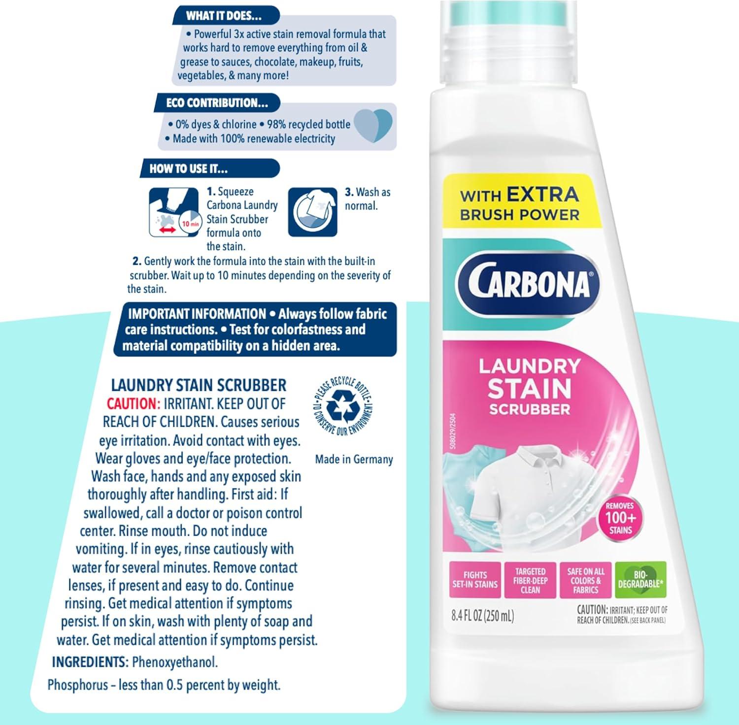 image:imageCarbona Laundry Stain Scrubber BioEnzyme Stain Remover Eliminates Fat Oil Blood Milk Fruit Ketchup Vegetables amp Baby Food Stains Save On Skin amp Washable Fabrics 3 Pack84 Fl Oz Pack of 1