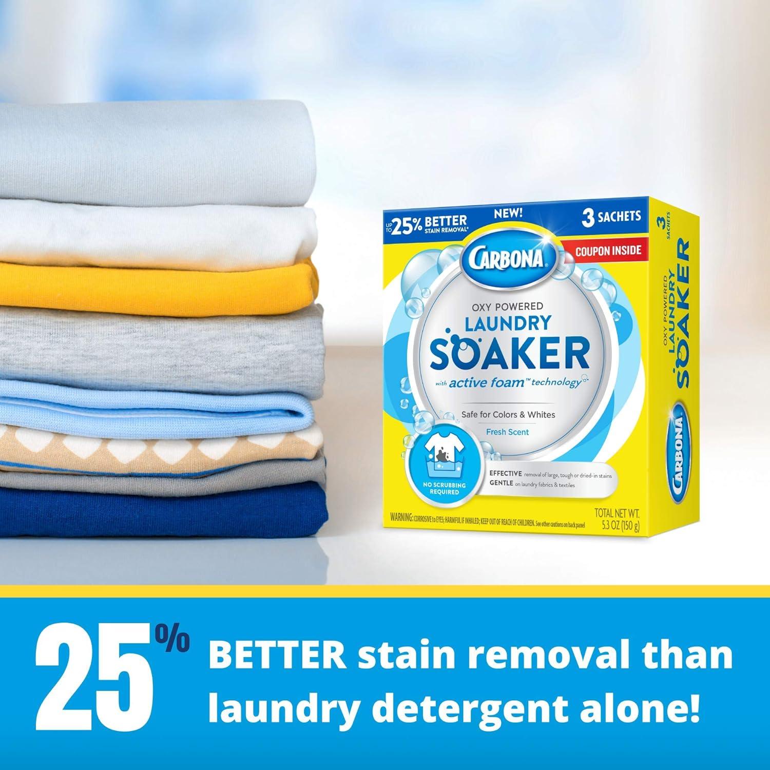 image:imageCarbona Oxy Powered Laundry Soaker with Active Foam Technology Powerful Stain Remover Chlorine Bleach Free Safe on Colors amp Whites 53 Oz 2 Pack