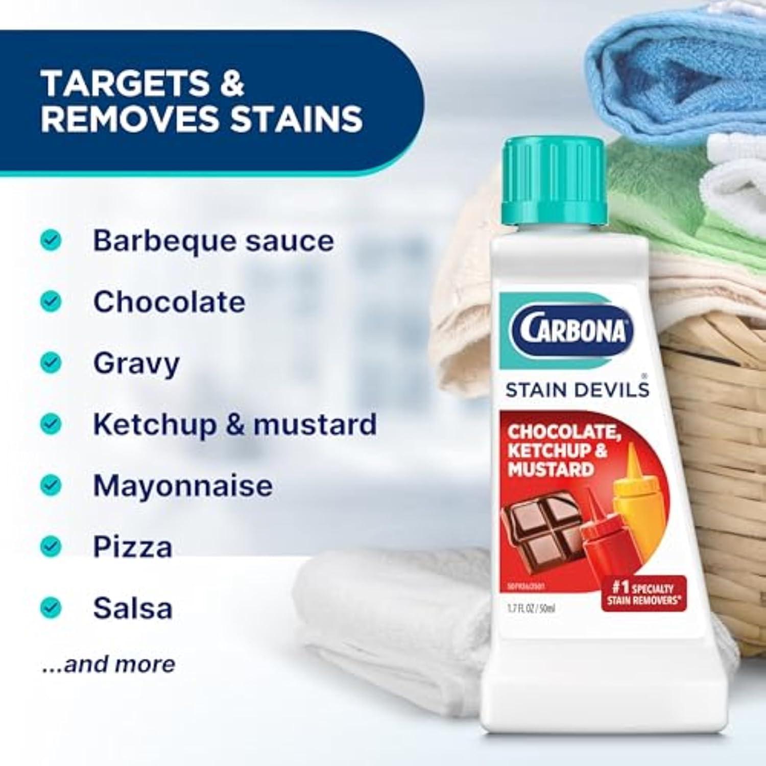 image:imageCarbona Stain Devils 4 Blood Dairy amp Ice Cream Professional Strength Laundry Stain Remover MultiFabric Cleaner Safe On Skin amp Washable Fabrics 17 Fl Oz 3 PackKetchup Mustard Chocolate