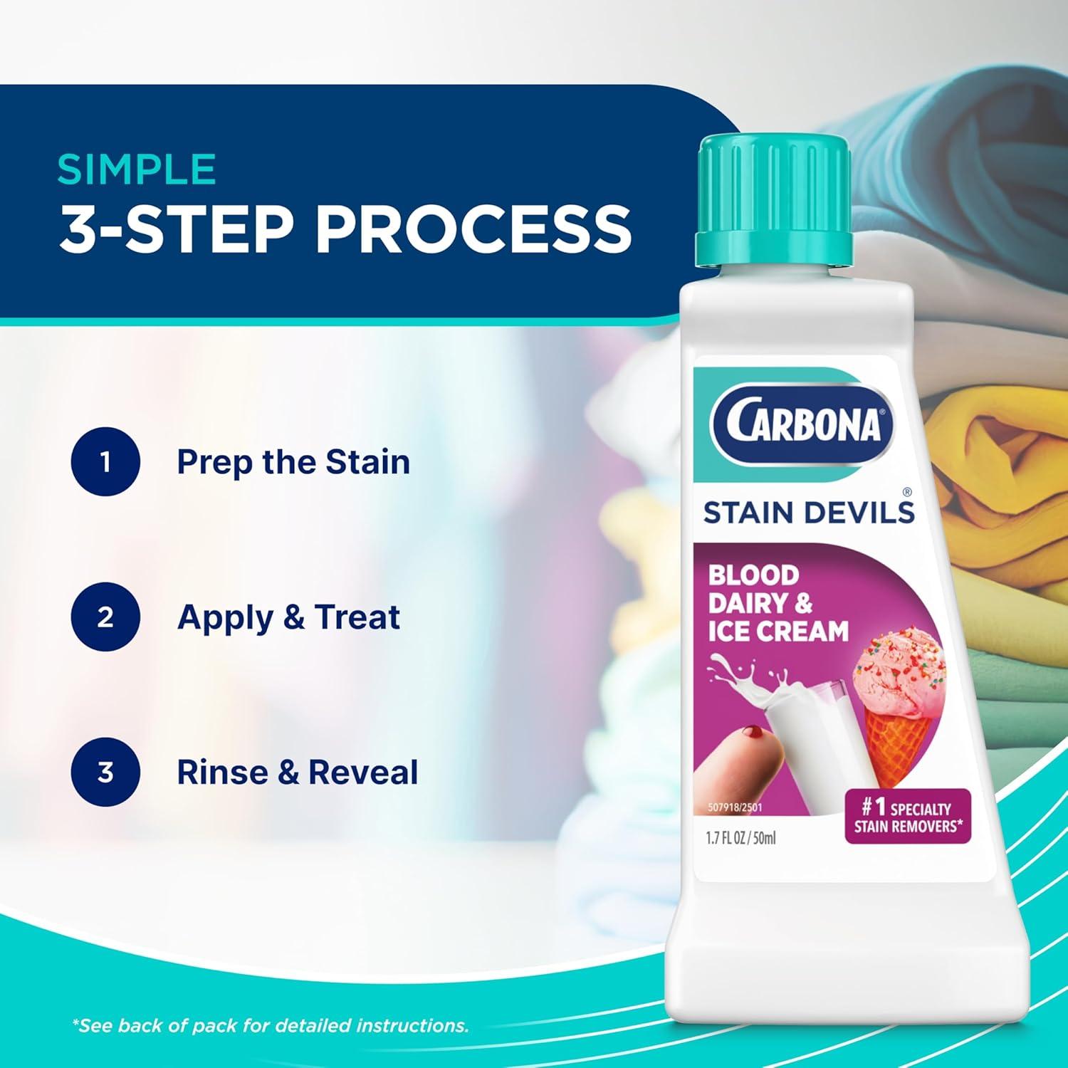 image:imageCarbona Stain Devils 4 Blood Dairy amp Ice Cream Professional Strength Laundry Stain Remover MultiFabric Cleaner Safe On Skin amp Washable Fabrics 17 Fl Oz 3 PackBlood Dairy Ice cream
