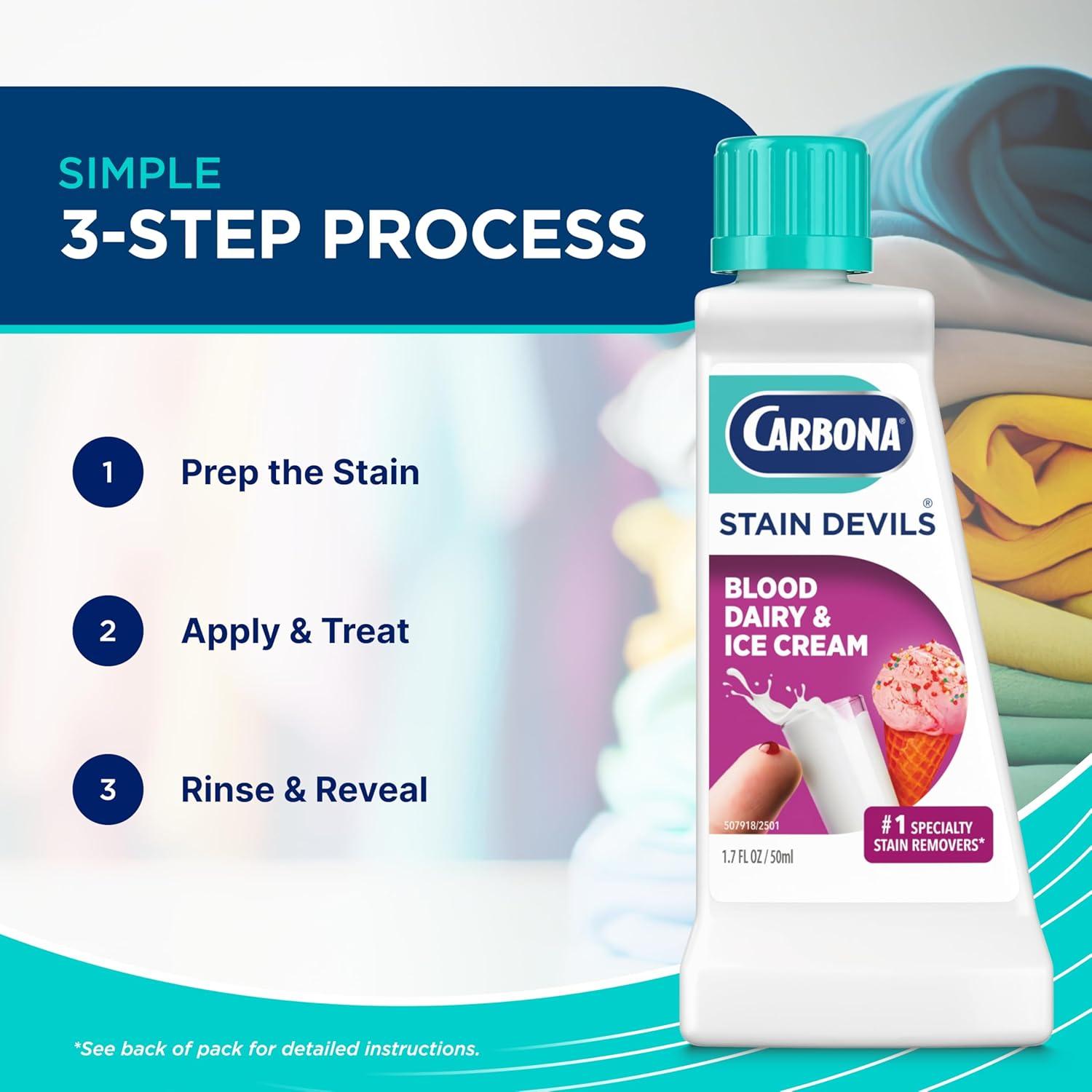 image:imageCarbona Stain Devils 4 Blood Dairy amp Ice Cream Professional Strength Laundry Stain Remover MultiFabric Cleaner Safe On Skin amp Washable Fabrics 17 Fl Oz 3 PackBlood Dairy Ice cream