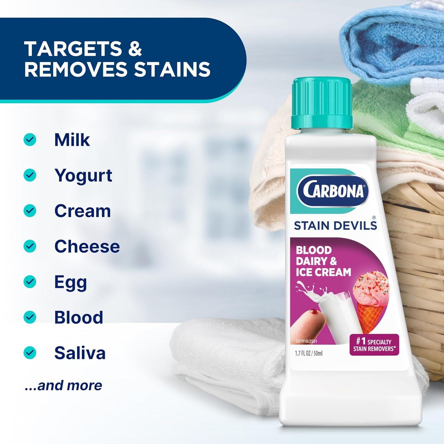image:imageCarbona Stain Devils 4 Blood Dairy amp Ice Cream Professional Strength Laundry Stain Remover MultiFabric Cleaner Safe On Skin amp Washable Fabrics 17 Fl Oz 3 PackBlood Dairy Ice cream