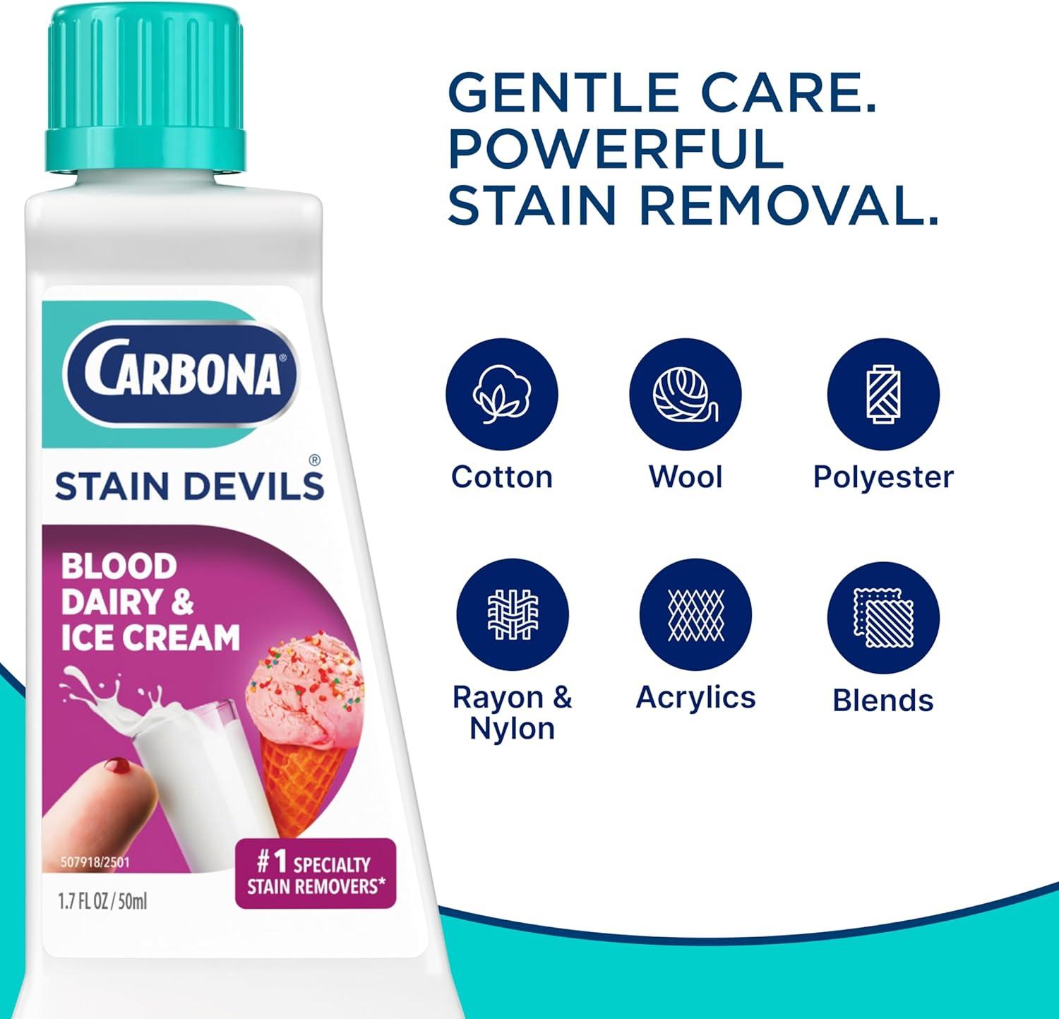 image:imageCarbona Stain Devils 4 Blood Dairy amp Ice Cream Professional Strength Laundry Stain Remover MultiFabric Cleaner Safe On Skin amp Washable Fabrics 17 Fl Oz 3 PackBlood Dairy Ice cream