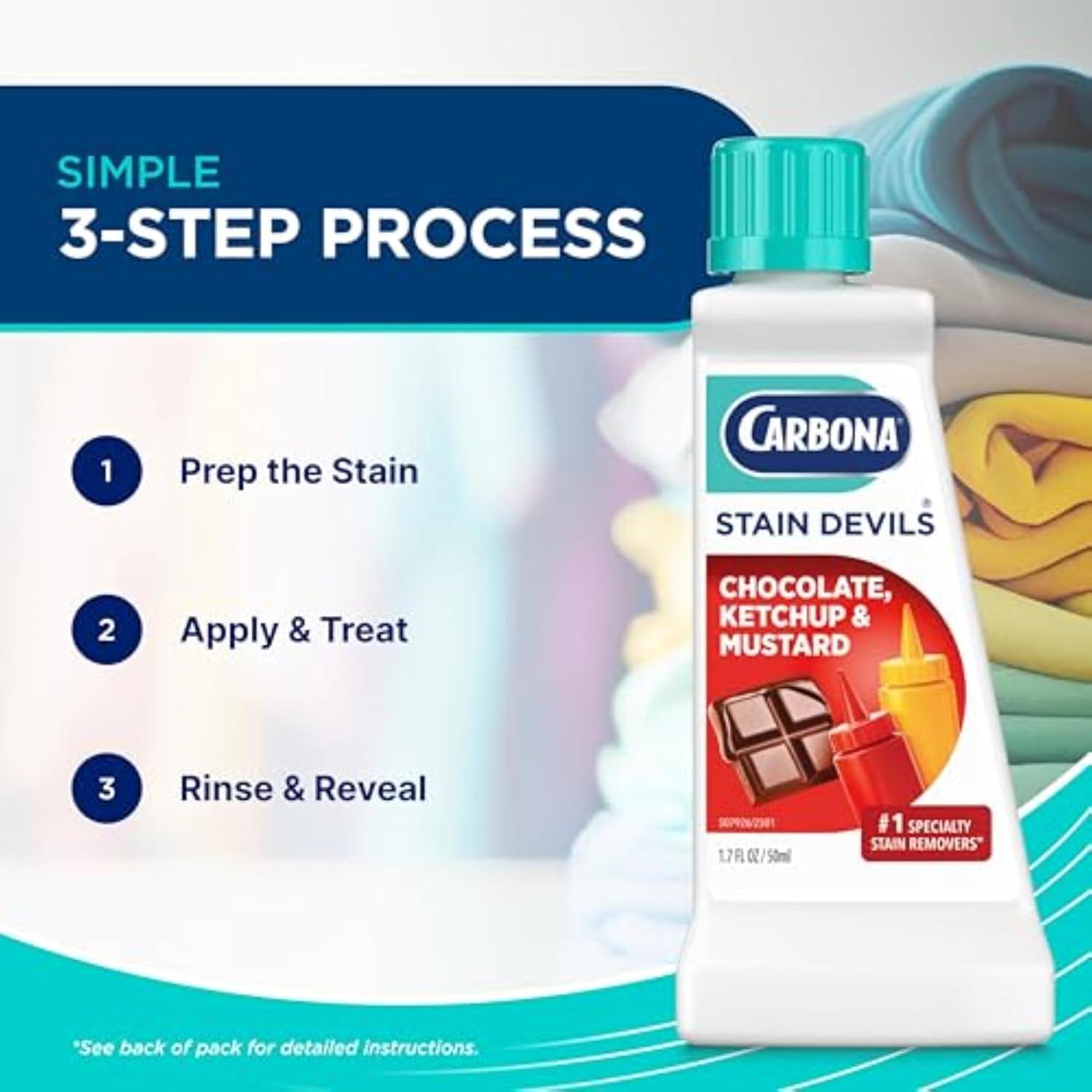 image:imageCarbona Stain Devils 4 Blood Dairy amp Ice Cream Professional Strength Laundry Stain Remover MultiFabric Cleaner Safe On Skin amp Washable Fabrics 17 Fl Oz 3 PackKetchup Mustard Chocolate