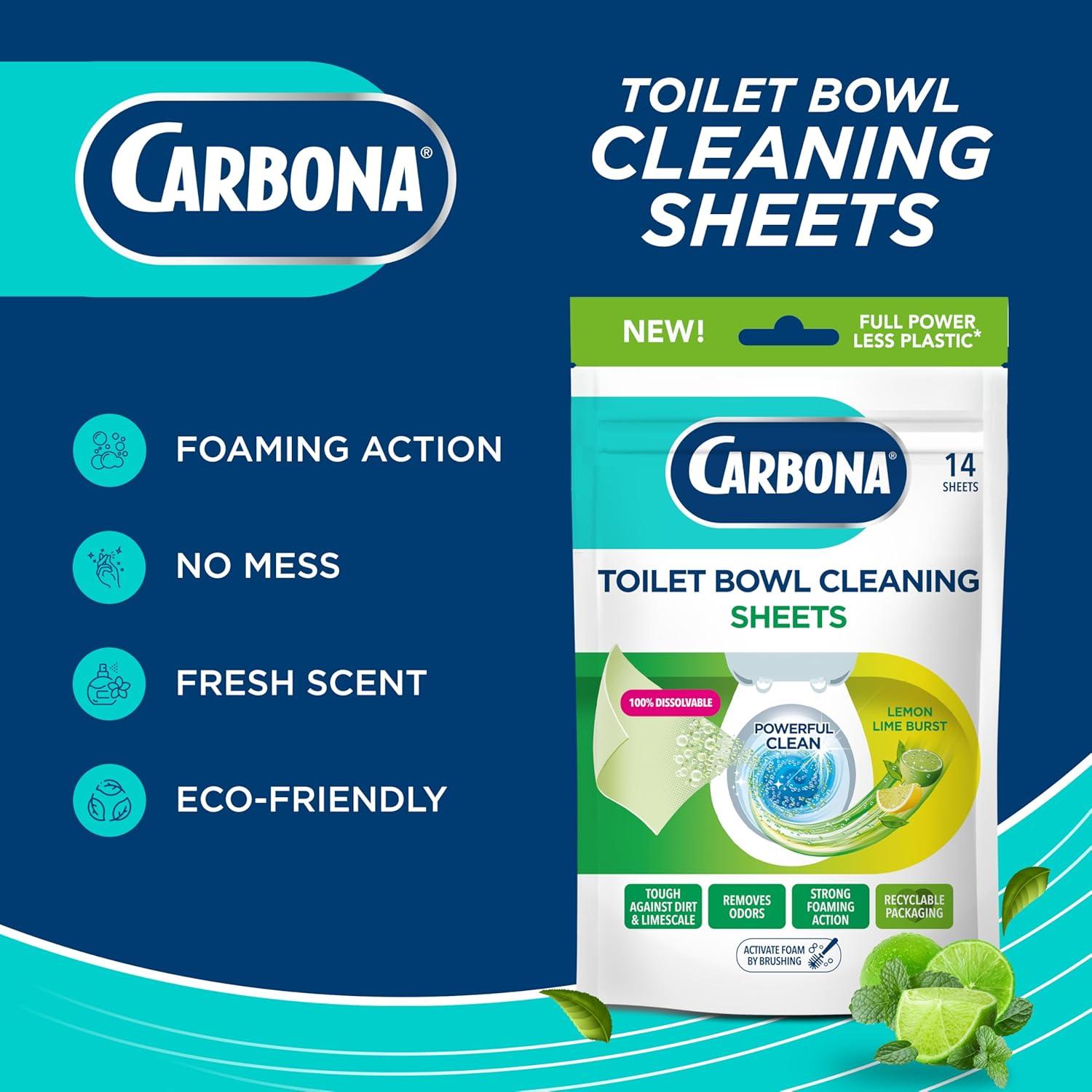 image:imageCarbona Toilet Bowl Sheets Ocean Breeze Scent Powerful Toilet Bowl Cleaner 14 Sheets Less Plastic WasteLemon