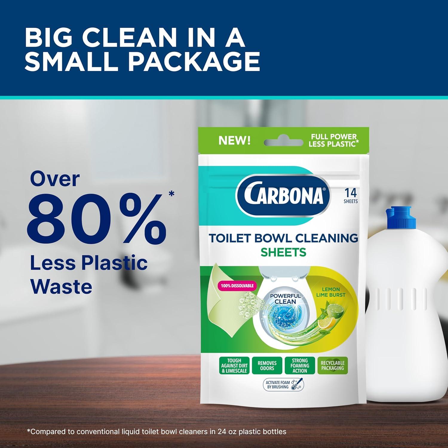 image:imageCarbona Toilet Bowl Sheets Ocean Breeze Scent Powerful Toilet Bowl Cleaner 14 Sheets Less Plastic WasteLemon