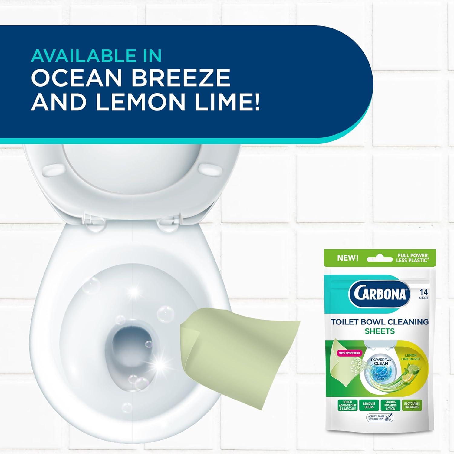 image:imageCarbona Toilet Bowl Sheets Ocean Breeze Scent Powerful Toilet Bowl Cleaner 14 Sheets Less Plastic WasteLemon