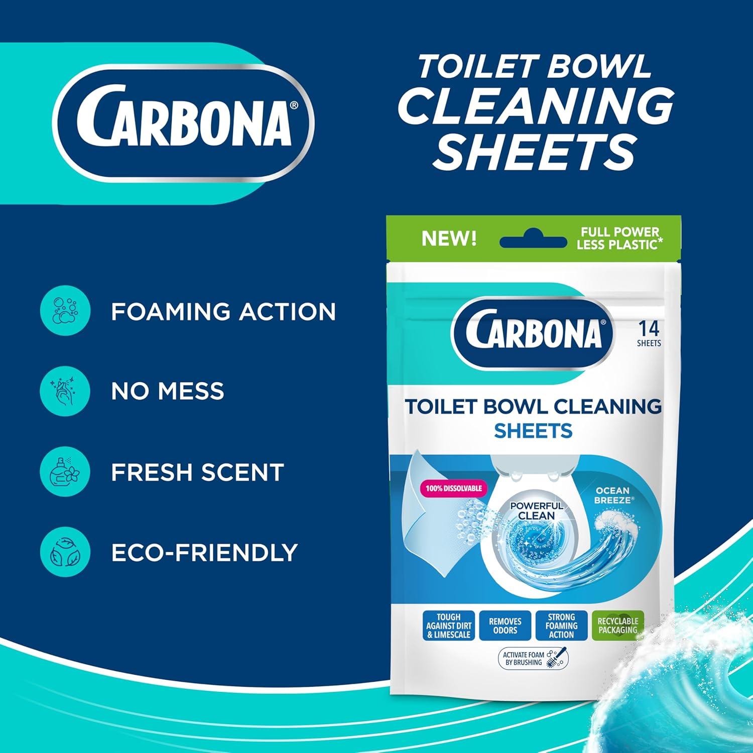 image:imageCarbona Toilet Bowl Sheets Ocean Breeze Scent Powerful Toilet Bowl Cleaner 14 Sheets Less Plastic WasteOcean Breeze