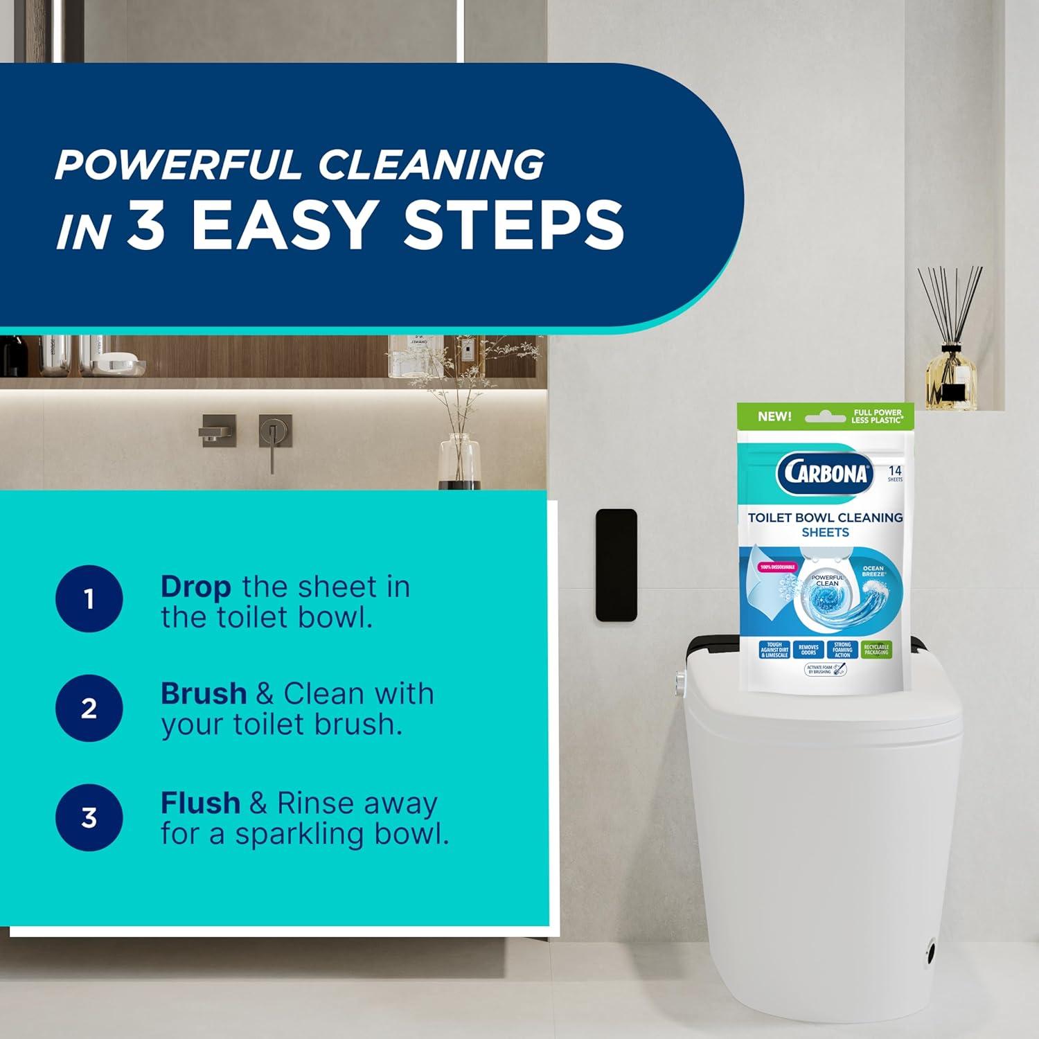 image:imageCarbona Toilet Bowl Sheets Ocean Breeze Scent Powerful Toilet Bowl Cleaner 14 Sheets Less Plastic WasteOcean Breeze