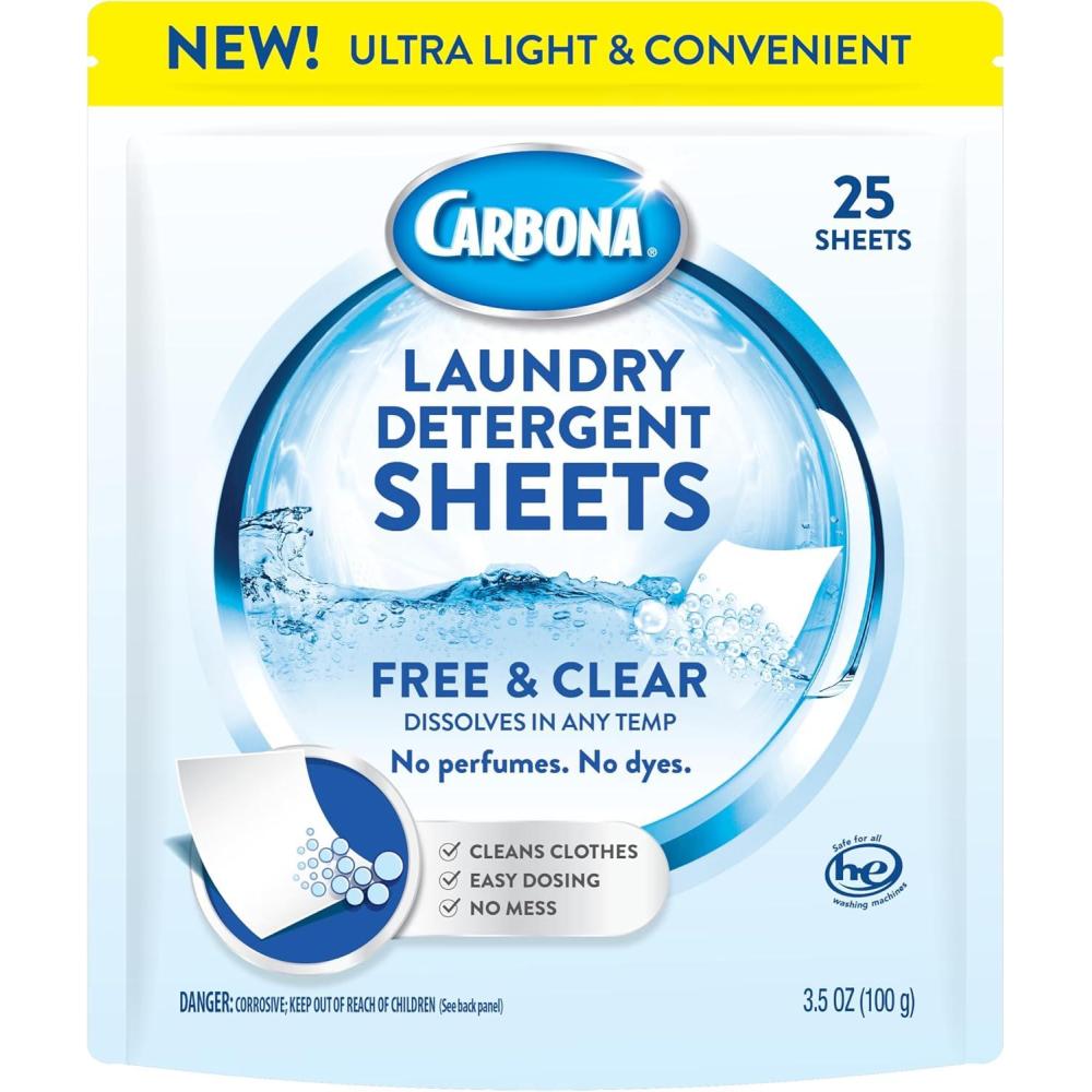 image:imageCarbona Laundry Detergent Sheets EcoFriendly Washing Detergent Up to 50 Loads 25 Sheets Stain Remover No Perfume or Dyes Free amp ClearFree Clear