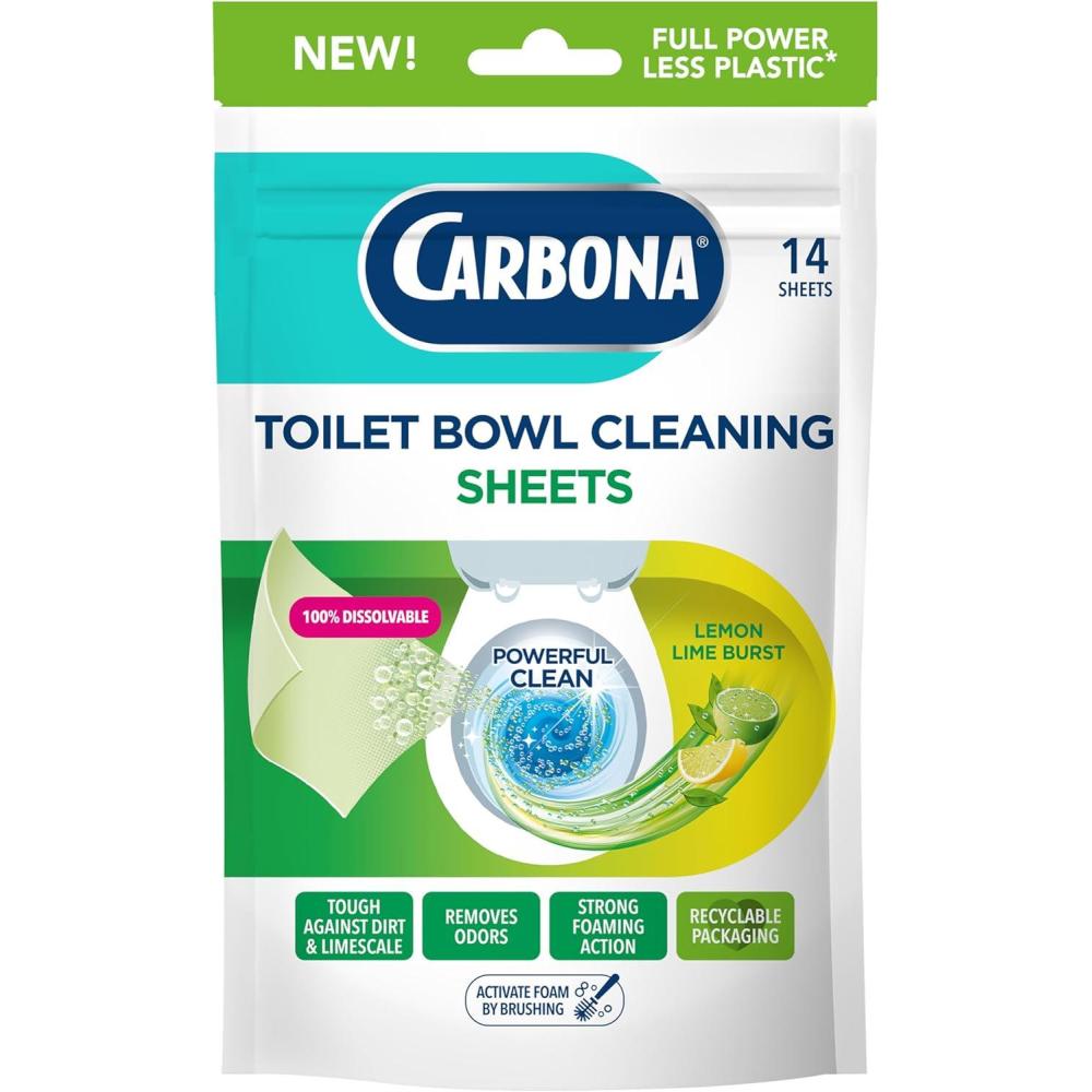 image:imageCarbona Toilet Bowl Sheets Ocean Breeze Scent Powerful Toilet Bowl Cleaner 14 Sheets Less Plastic WasteLemon