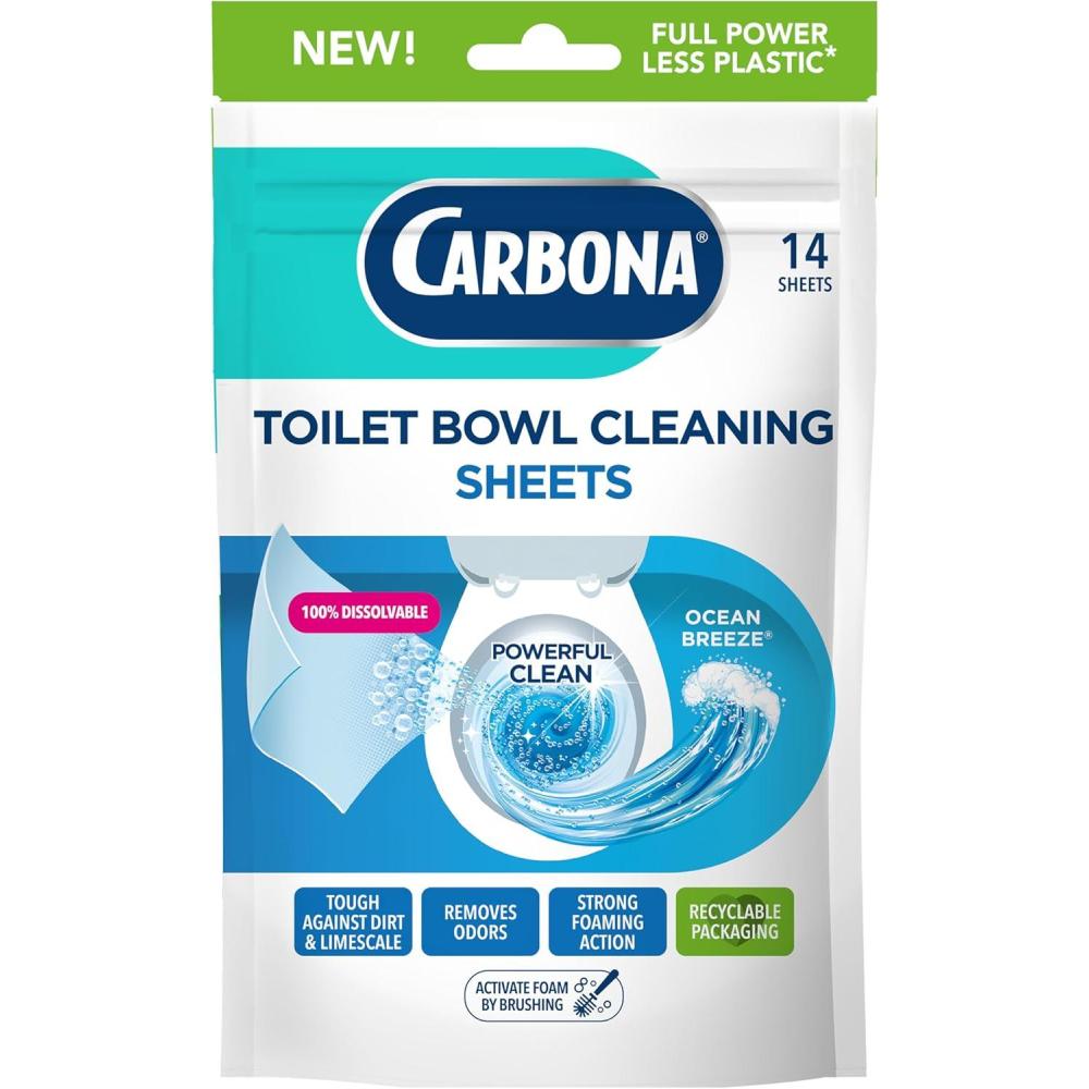 image:imageCarbona Toilet Bowl Sheets Ocean Breeze Scent Powerful Toilet Bowl Cleaner 14 Sheets Less Plastic WasteOcean Breeze
