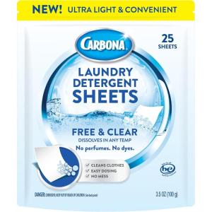 image:imageCarbona Laundry Detergent Sheets  EcoFriendly Washing Detergent  Up to 50 Loads 25 Sheets  Stain Remover  No Perfume or Dyes  Free amp ClearFree  Clear
