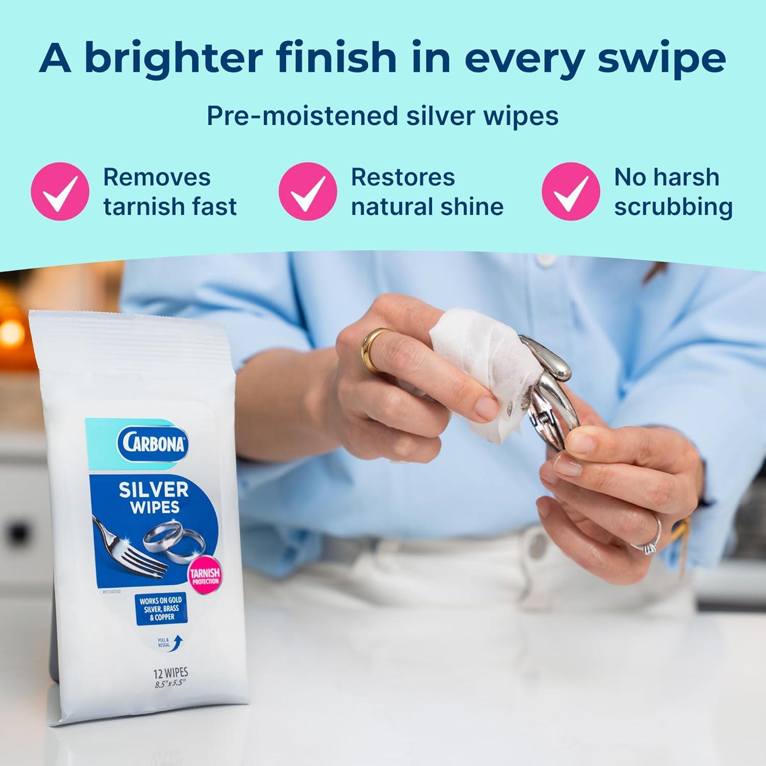 image:imageCarbona Silver Wipes Metal Cleaner amp Polish 12 Wipes 2 Pack1 Pack