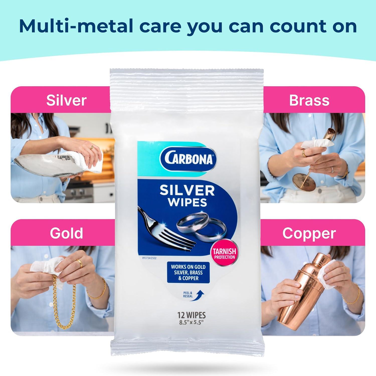 image:imageCarbona Silver Wipes Metal Cleaner amp Polish 12 Wipes 2 Pack1 Pack