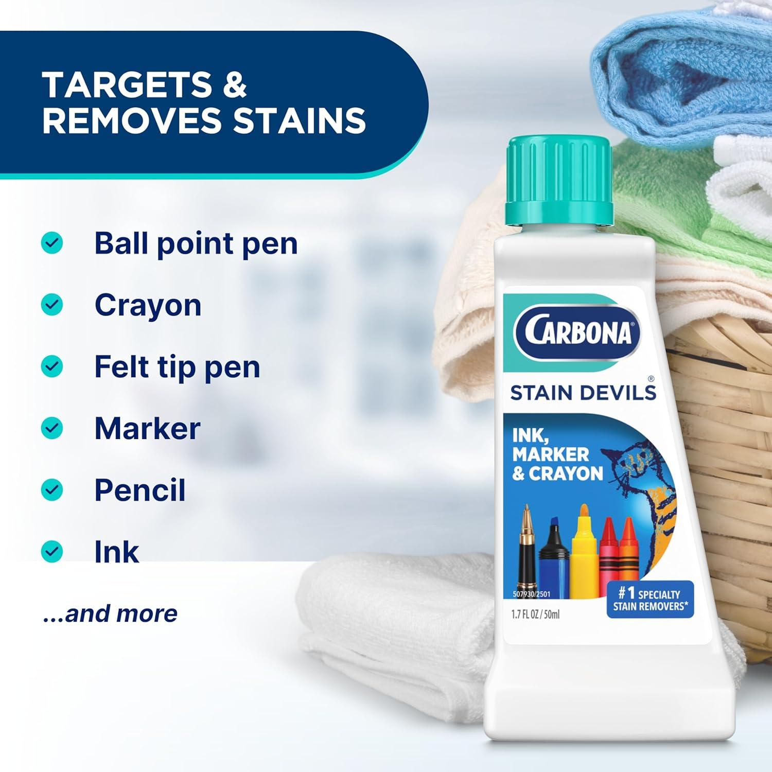 image:imageCarbona Stain Devils 3 Ink Marker amp Crayon Professional Strength Laundry Stain Remover MultiFabric Cleaner Safe On Skin amp Washable Fabrics 17 Fl Oz 1 Pack17 Fl Oz Pack of 1