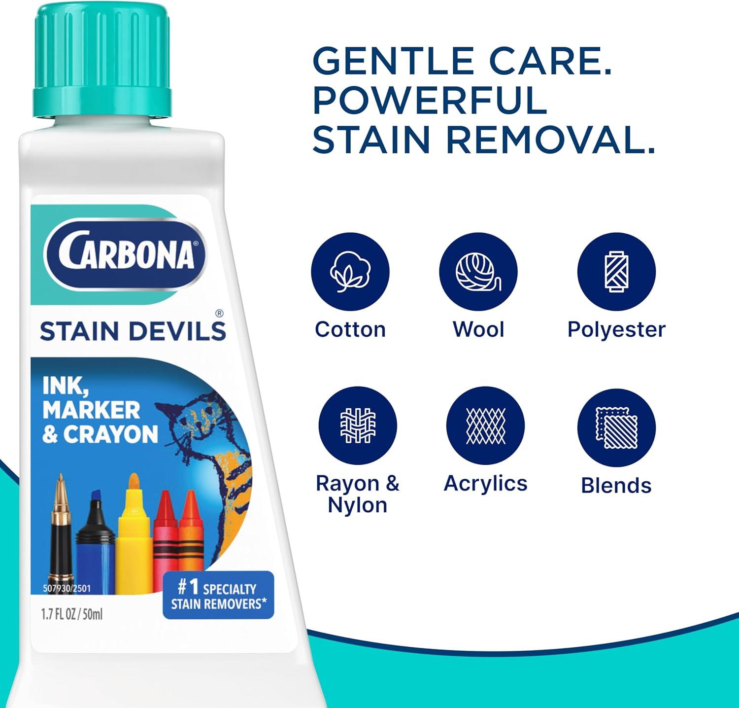 image:imageCarbona Stain Devils 3 Ink Marker amp Crayon Professional Strength Laundry Stain Remover MultiFabric Cleaner Safe On Skin amp Washable Fabrics 17 Fl Oz 1 Pack17 Fl Oz Pack of 1