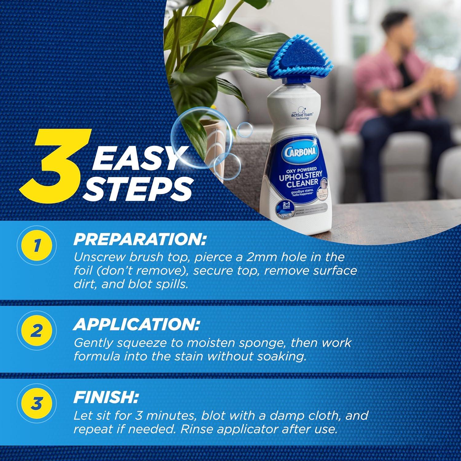 image:imageCarbona Oxy Powered Upholstery Cleaner with Brush amp Sponge Stain Remover for Couches Car Seats amp Mattresses Fast Formula No Residue