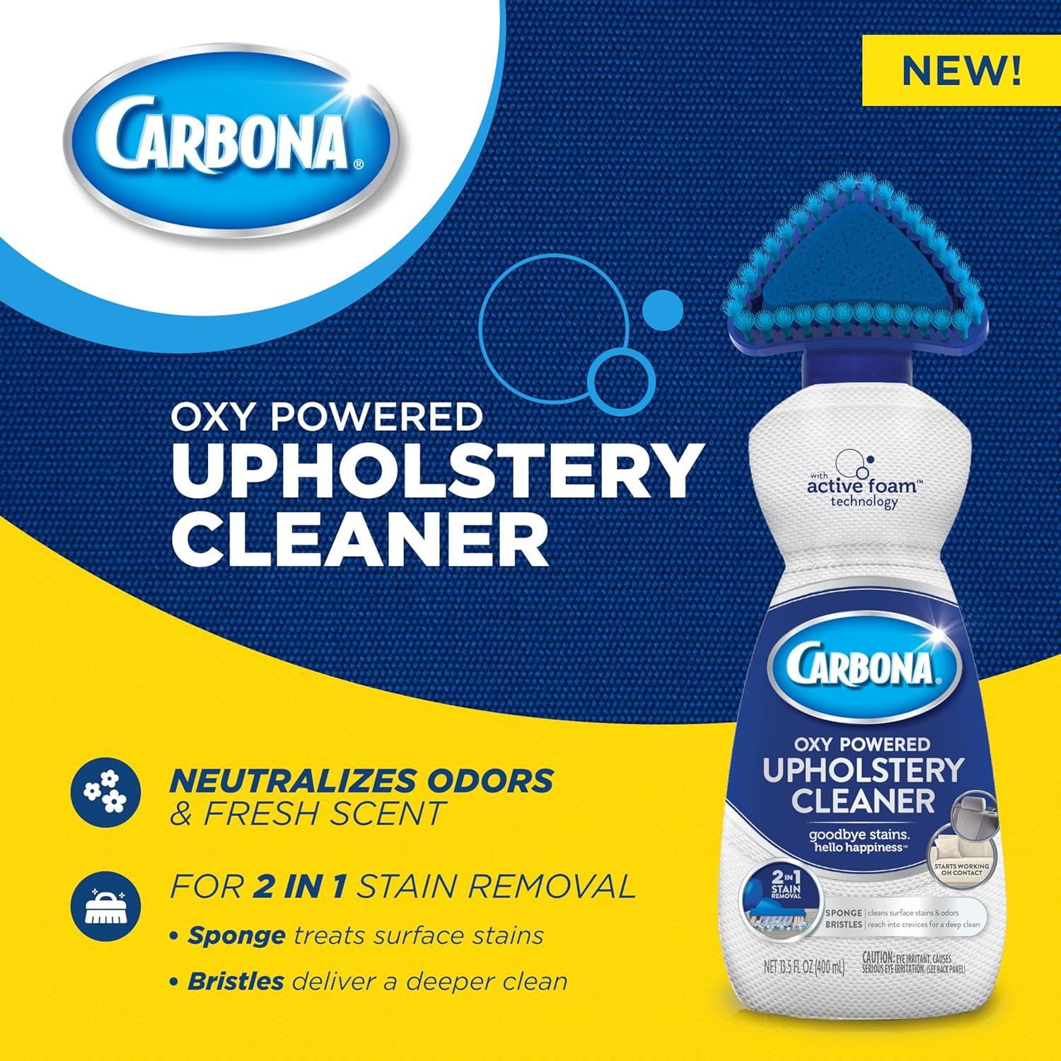 image:imageCarbona Oxy Powered Upholstery Cleaner with Brush amp Sponge Stain Remover for Couches Car Seats amp Mattresses Fast Formula No Residue